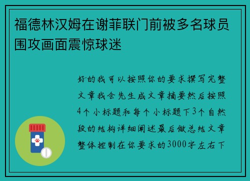 福德林汉姆在谢菲联门前被多名球员围攻画面震惊球迷 福德林汉姆在谢菲联门前被多名球员围攻画面震惊球迷